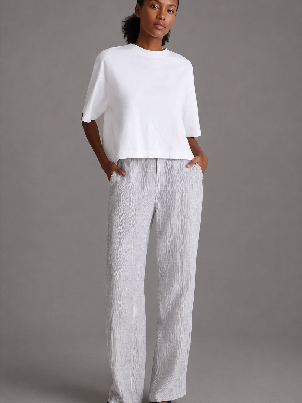 NWT Madewell Zoe Relaxed Straight Linen Pants 10 Black White Stripe